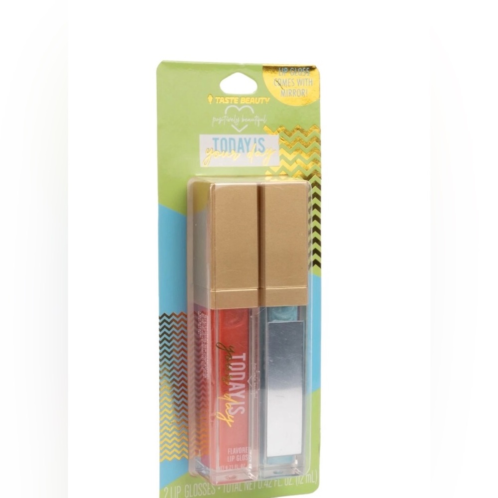 Taste  Beauty 2pk lip glosses built in mirror blue peach. 0.2oz